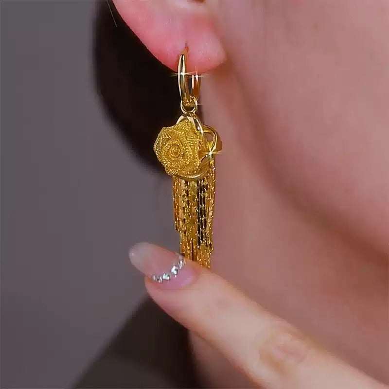 Golden flower tassel earrings(24k gold plated)
