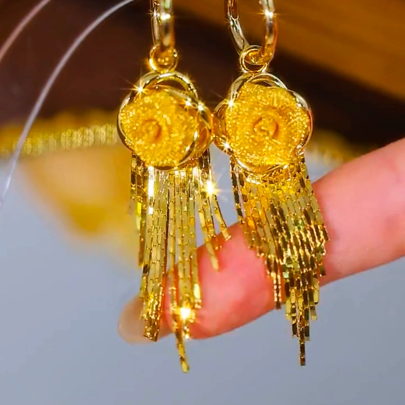 Golden flower tassel earrings(24k gold plated)