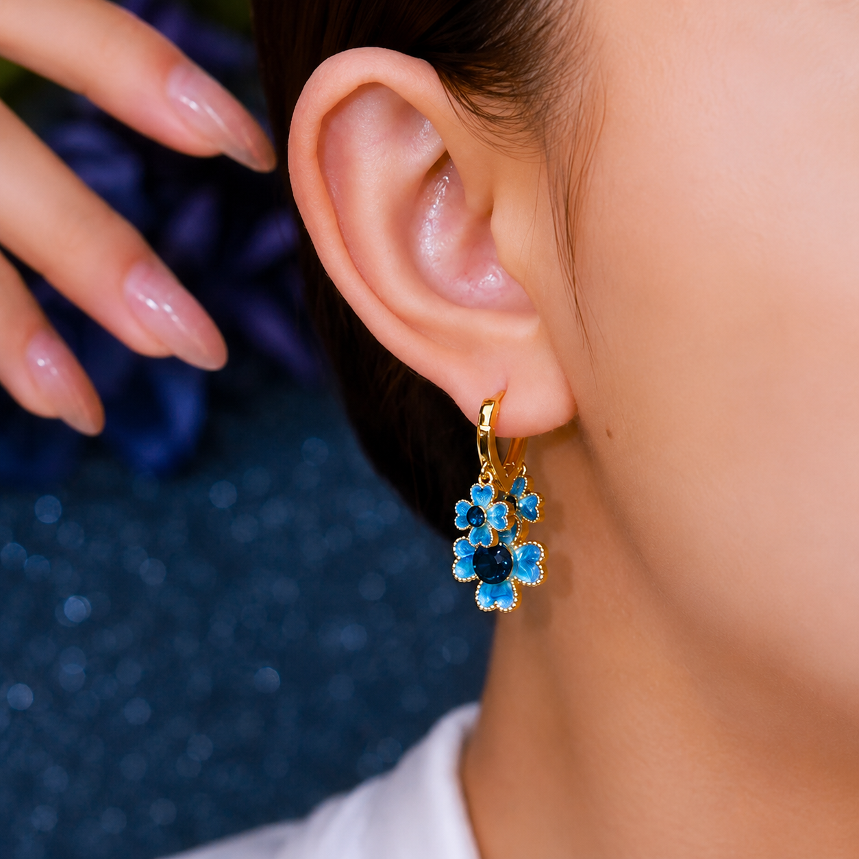 Azure Blossom Earrings(24k gold plated)