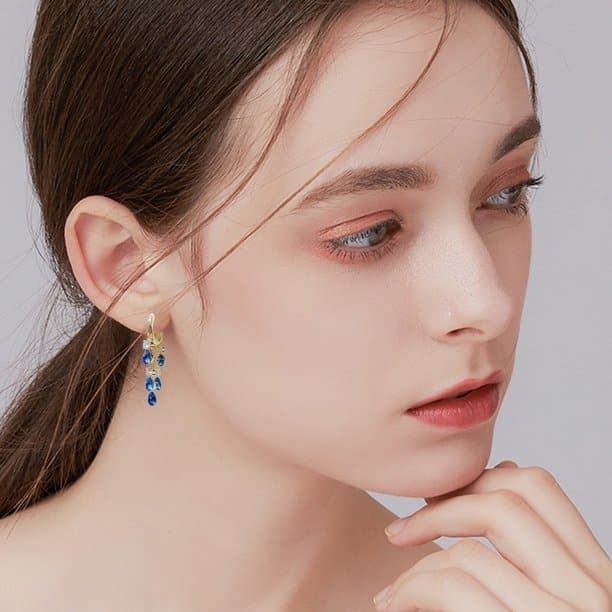 Blue Zircon S925 Sterling Silver Earrings (18K Gold Plated)