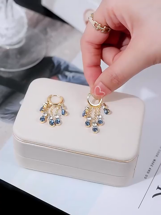 Blue Zircon S925 Sterling Silver Earrings (18K Gold Plated)