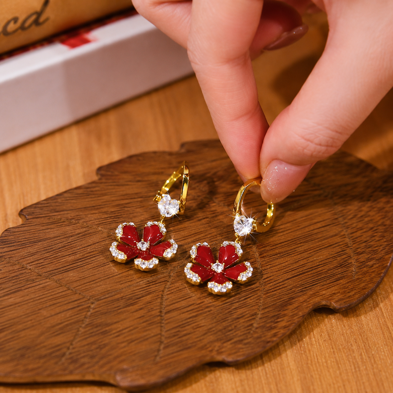 Royal Red Blossom Earrings(24k Gold Plated)