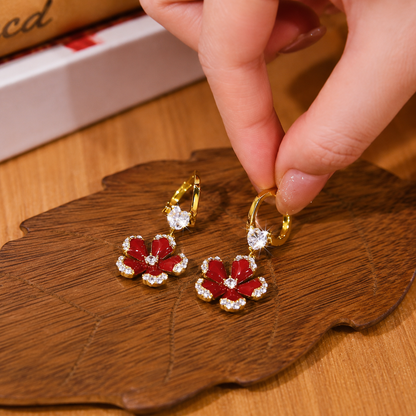 Royal Red Blossom Earrings(24k Gold Plated)