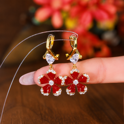 Royal Red Blossom Earrings(24k Gold Plated)