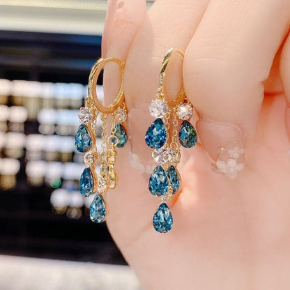 Blue Zircon S925 Sterling Silver Earrings (18K Gold Plated)