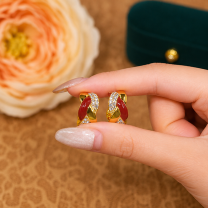 Ruby Twist Earrings(24k Gold Plated)