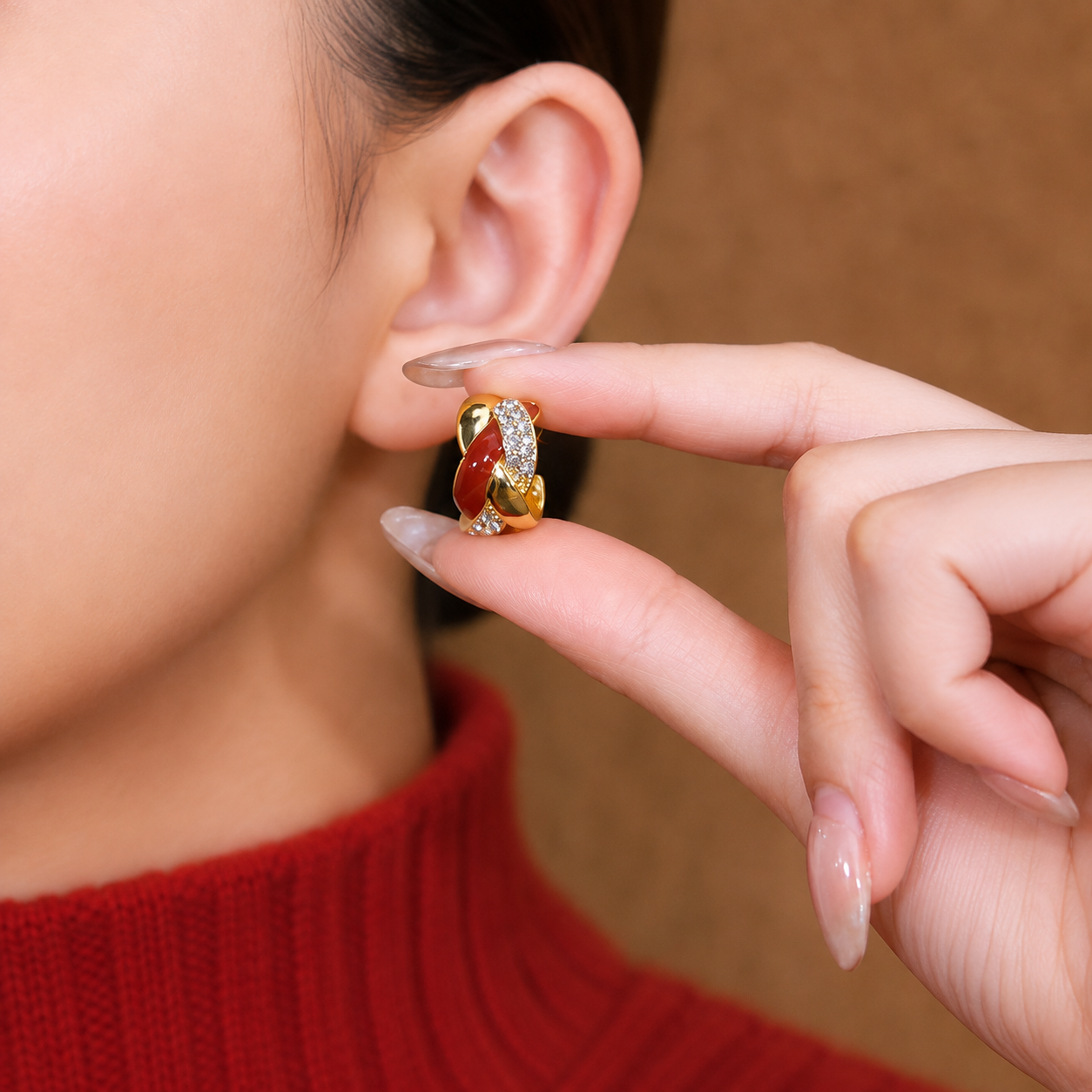 Ruby Twist Earrings(24k Gold Plated)