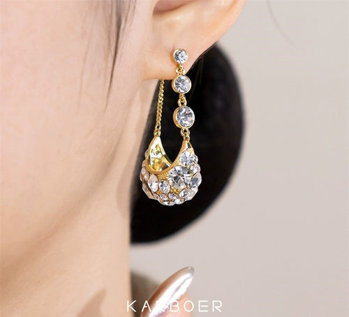 Diamond zircon Cardle earrings(24k gold plated)
