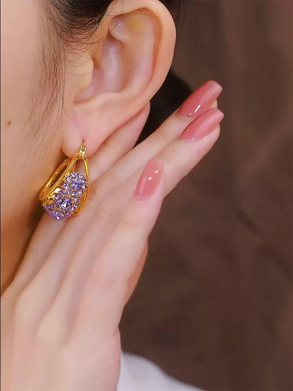 Diamond zircon earrings(gold plated)