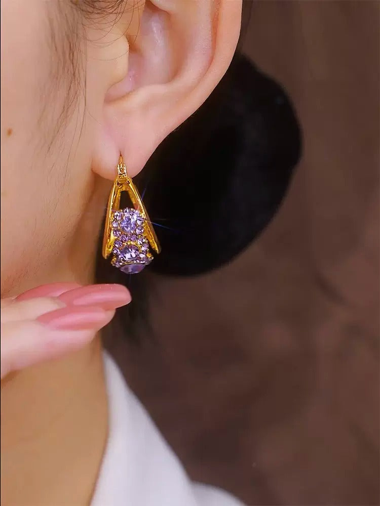 Diamond zircon earrings(gold plated)