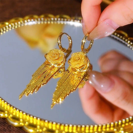 Golden flower tassel earrings(24k gold plated)