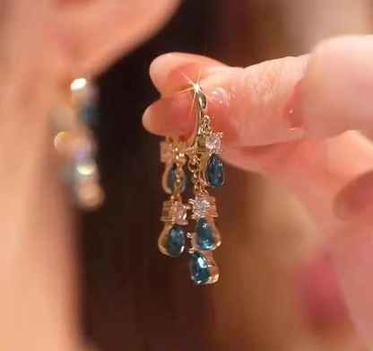 Blue Zircon S925 Sterling Silver Earrings (18K Gold Plated)