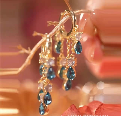 Blue Zircon S925 Sterling Silver Earrings (18K Gold Plated)