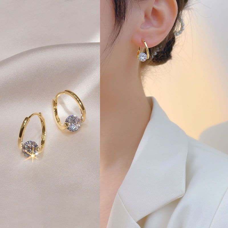 Diamond Zircon Studs S925 Sterling Silver Earrings (18K Gold Plated)