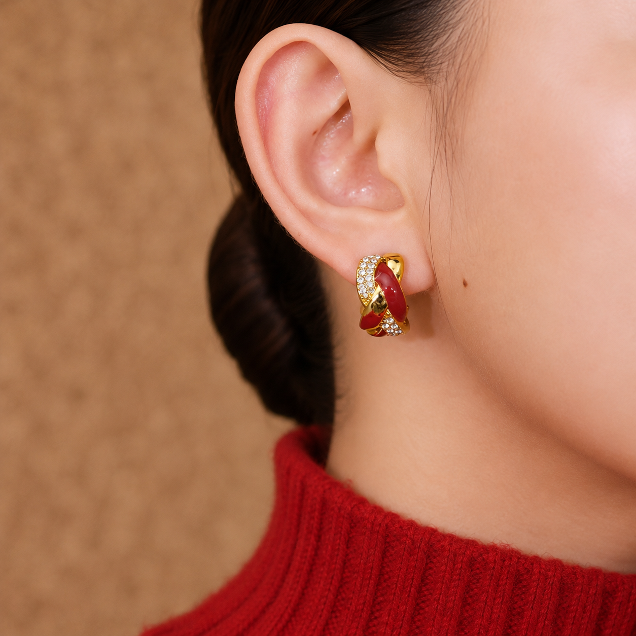 Ruby Twist Earrings(24k Gold Plated)