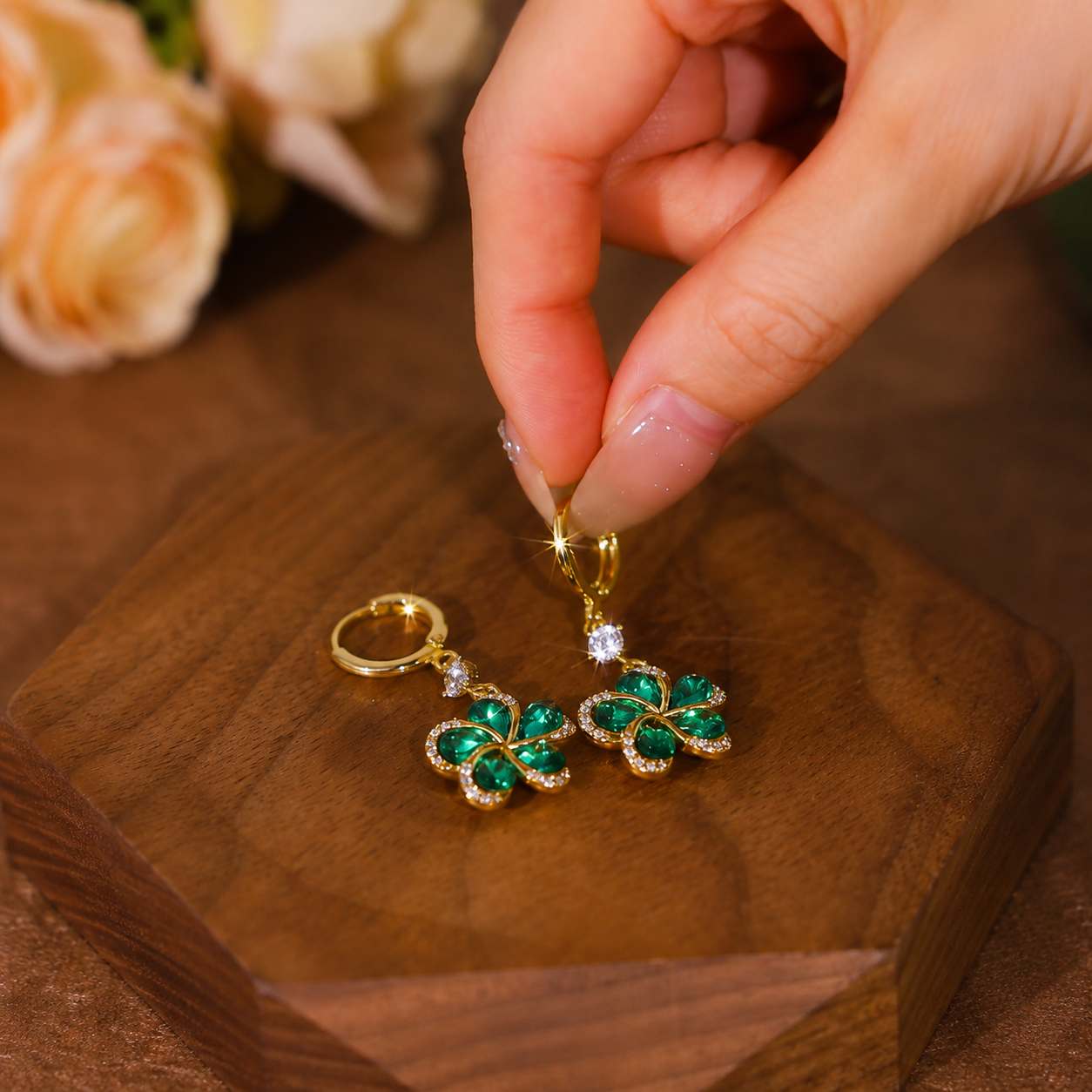 Emerald Bloom Earrings(24k Gold Plated)