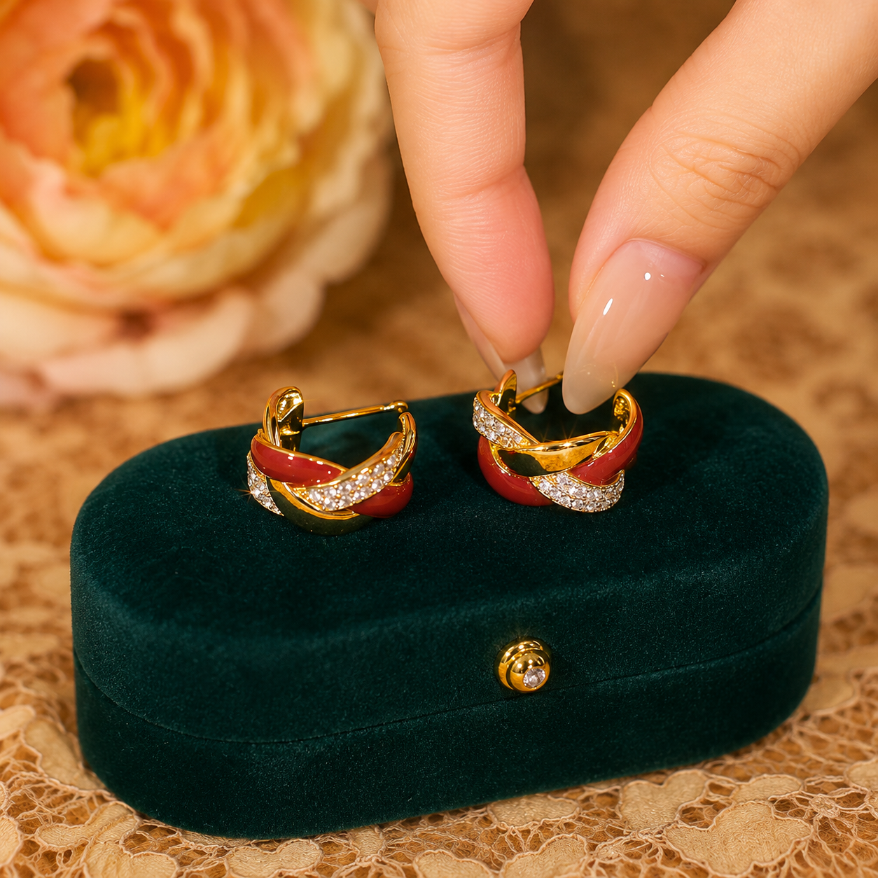 Ruby Twist Earrings(24k Gold Plated)