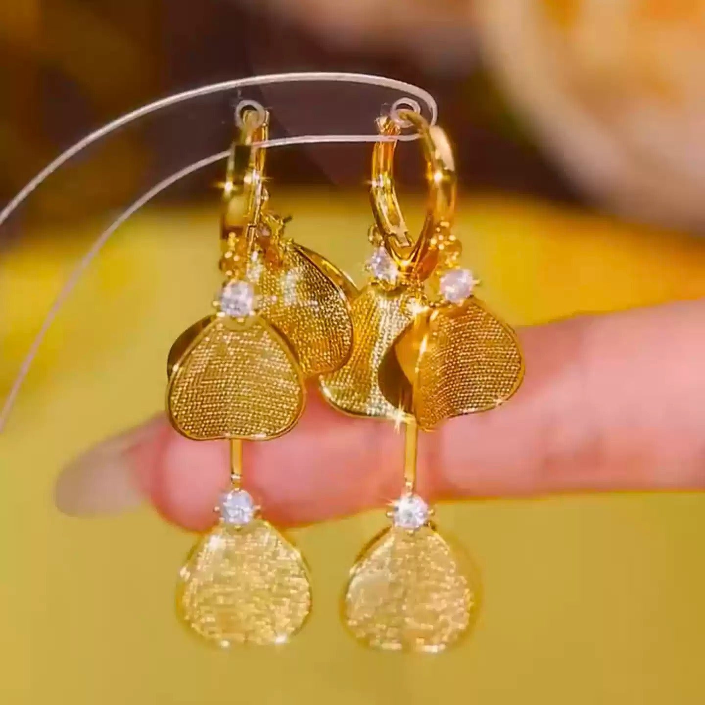Golden Petal Drop Earrings(24k gold plated)