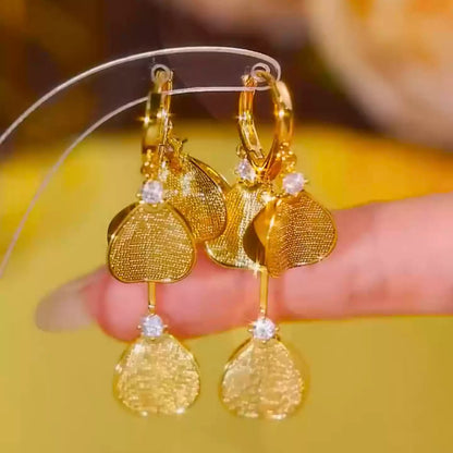 Golden Petal Drop Earrings(24k gold plated)