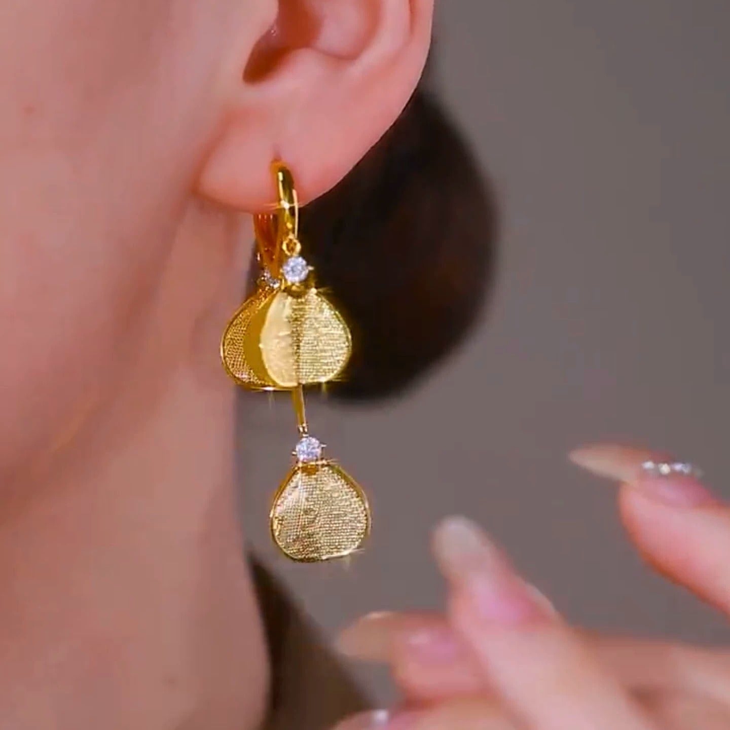Golden Petal Drop Earrings(24k gold plated)