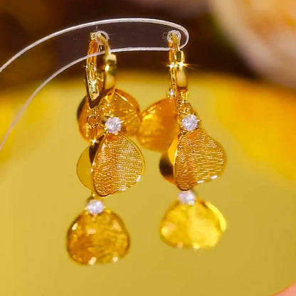 Golden Petal Drop Earrings(24k gold plated)