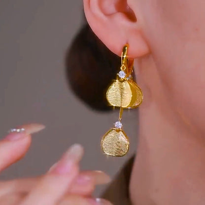 Golden Petal Drop Earrings(24k gold plated)