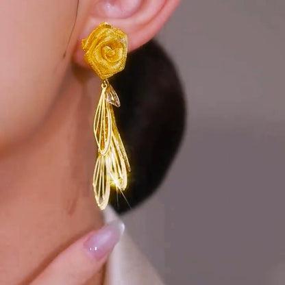 Flower tassel earrings(18k gold plated)