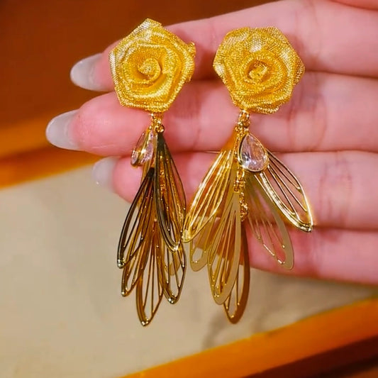 Flower tassel earrings(18k gold plated)