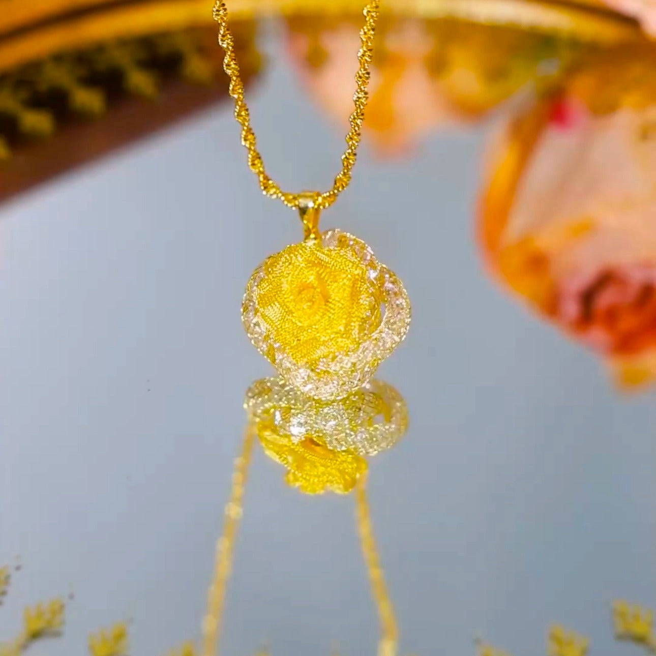 Gold Mesh Rose Necklace(24k gold plated)