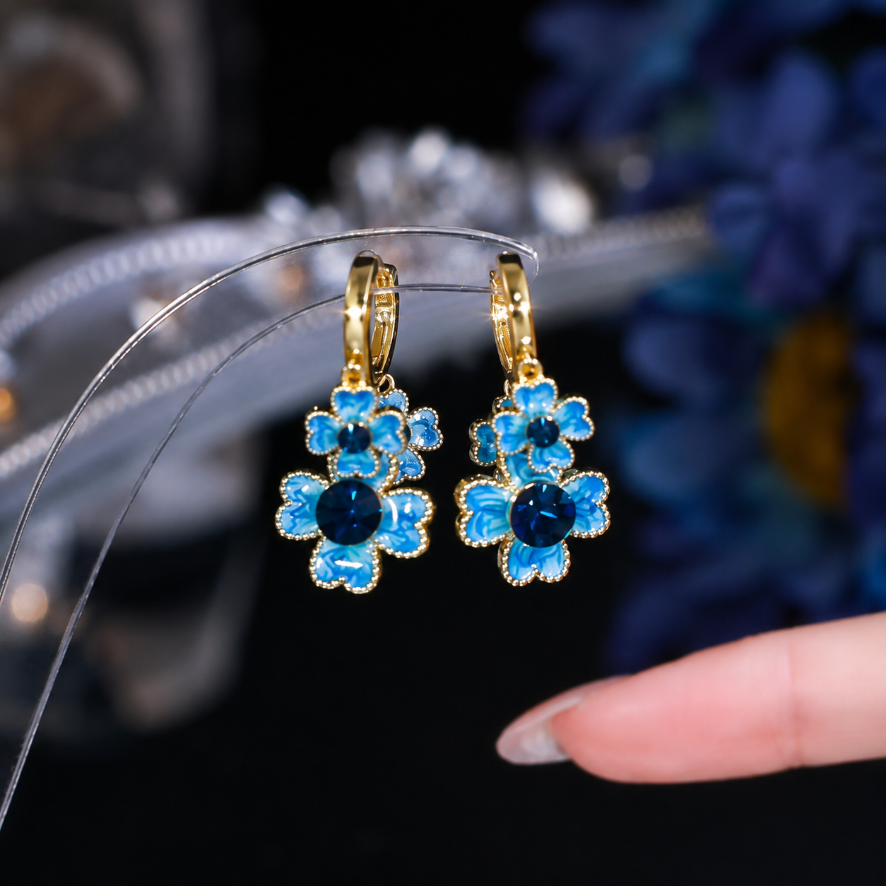 Azure Blossom Earrings(24k gold plated)