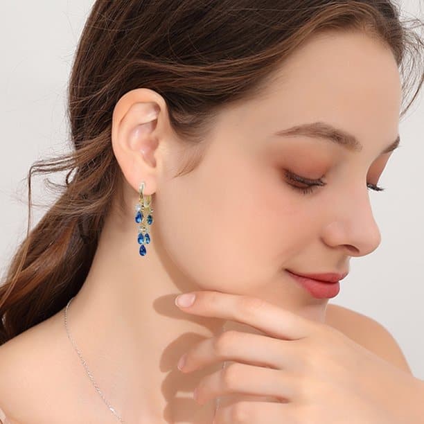 Blue Zircon S925 Sterling Silver Earrings (18K Gold Plated)